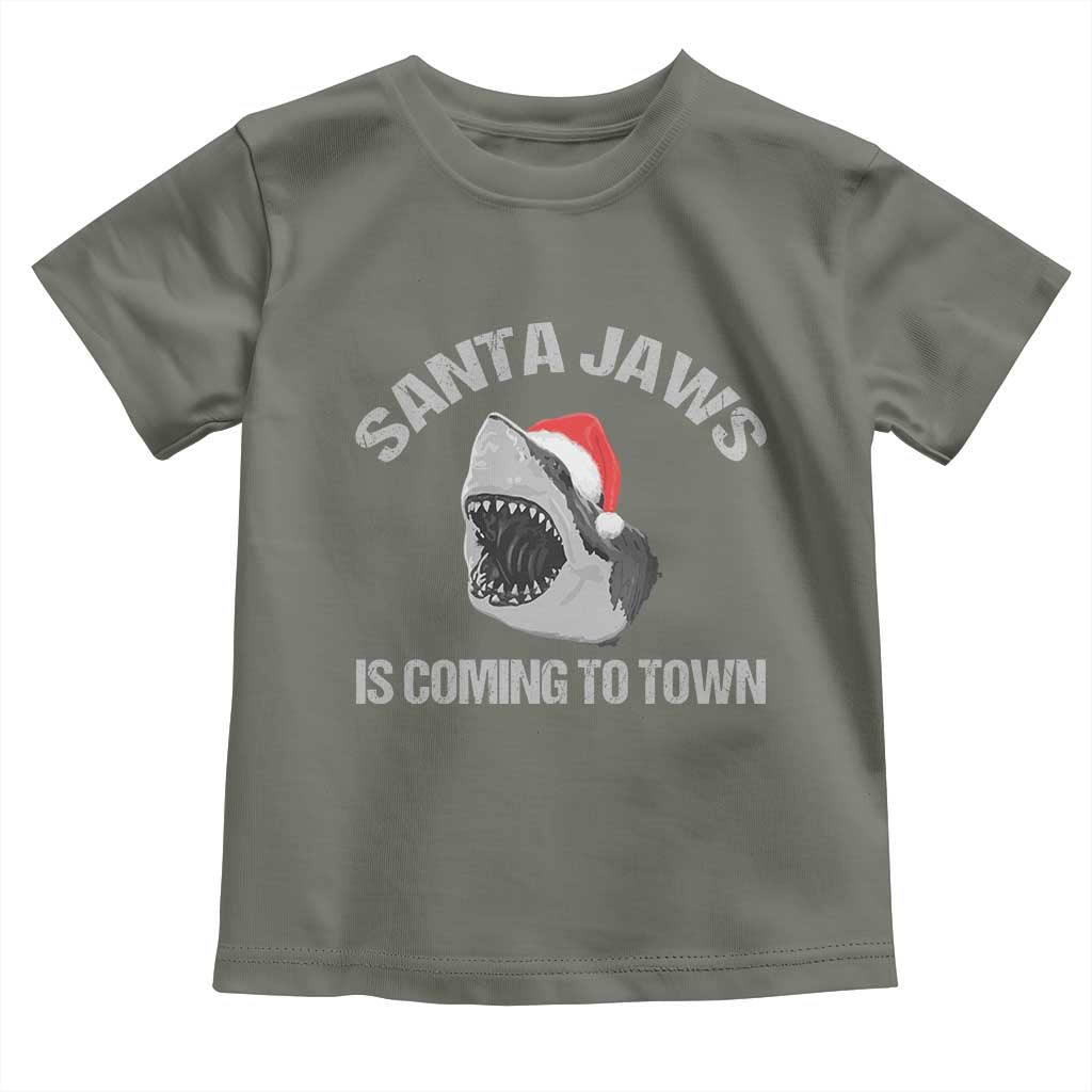 Funny Shark Christmas Toddler T Shirt Santa Jaws Is Coming Town