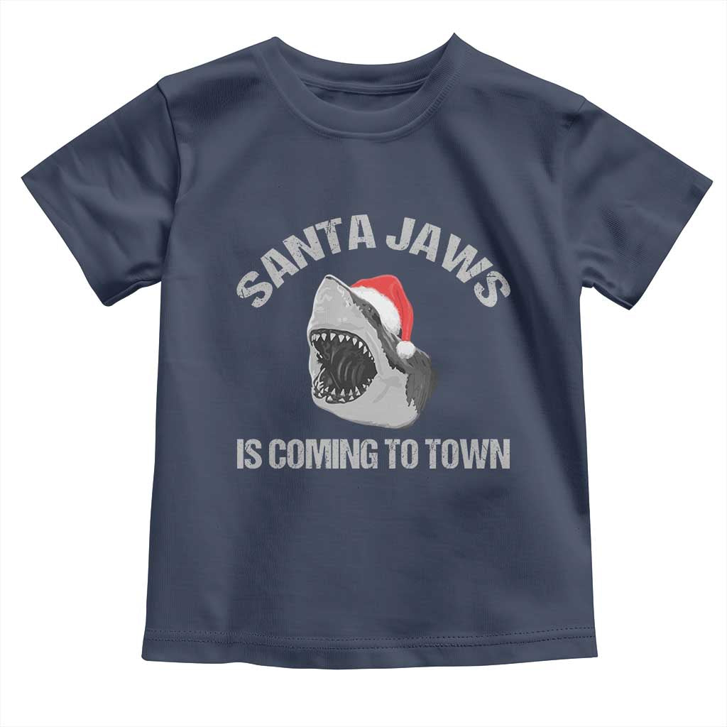 Funny Shark Christmas Toddler T Shirt Santa Jaws Is Coming Town