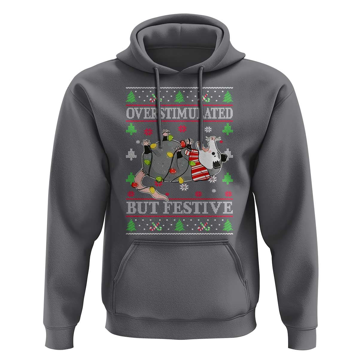 Possum Christmas Hoodie Overstimulated But Festive Ugly Christmas