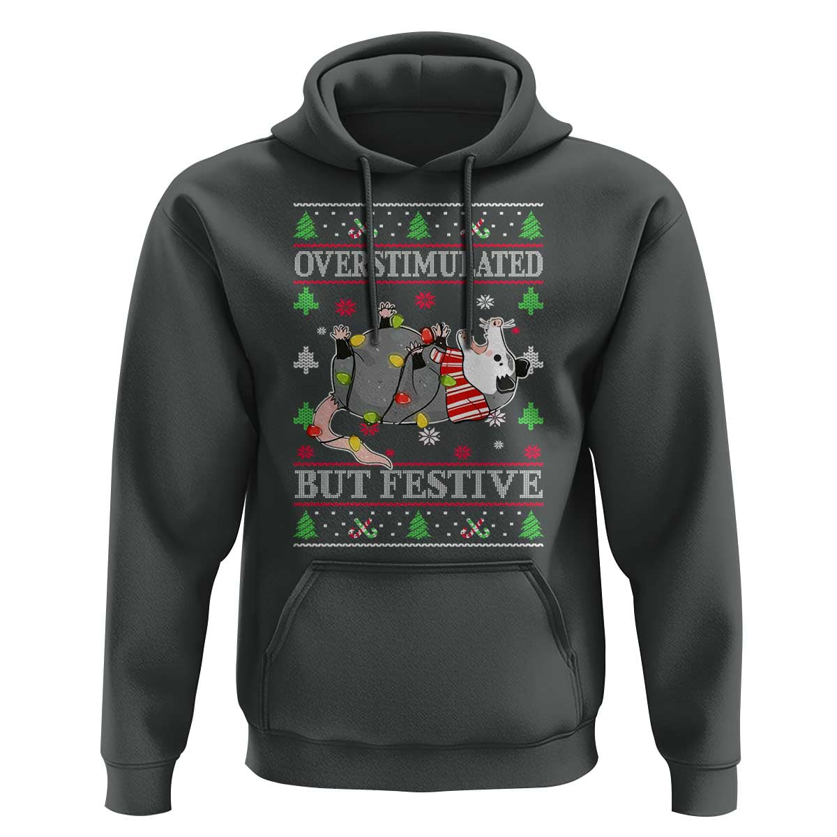 Possum Christmas Hoodie Overstimulated But Festive Ugly Christmas