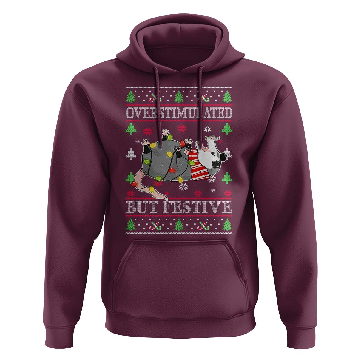 Possum Christmas Hoodie Overstimulated But Festive Ugly Christmas