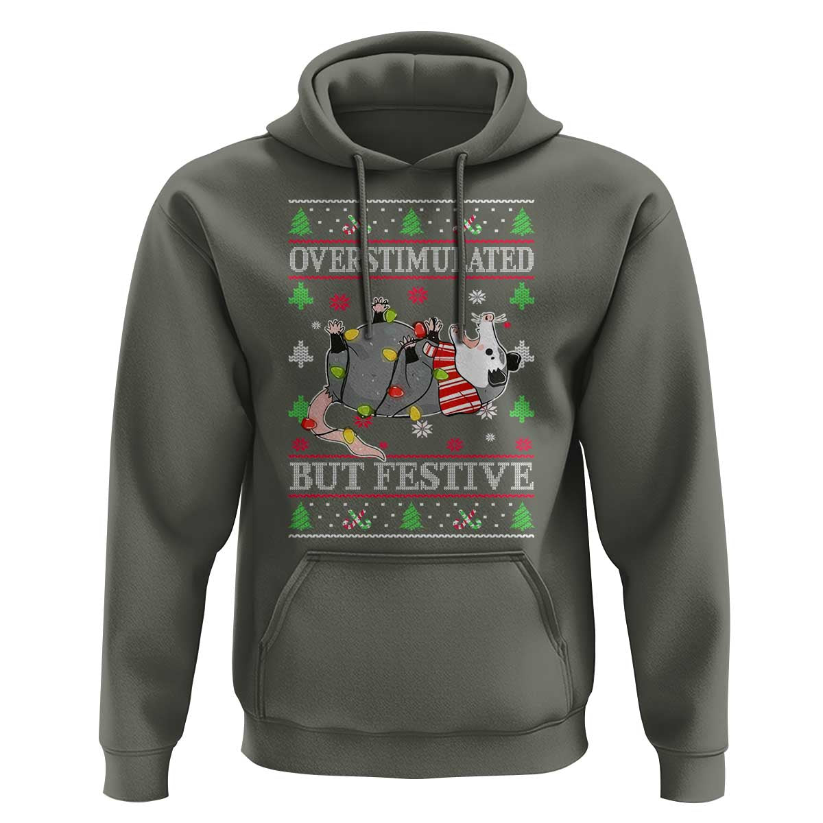 Possum Christmas Hoodie Overstimulated But Festive Ugly Christmas