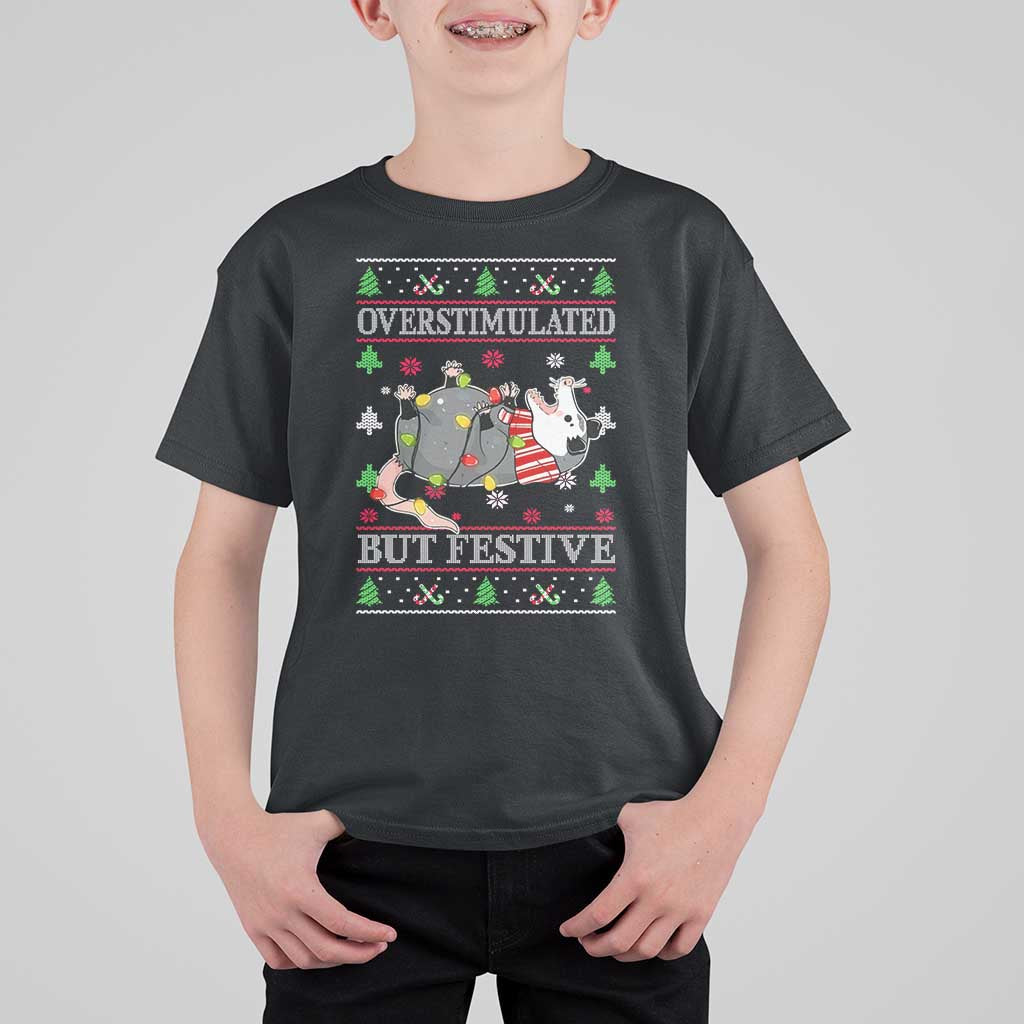 Possum Christmas T Shirt For Kid Overstimulated But Festive Ugly Christmas - Wonder Print Shop