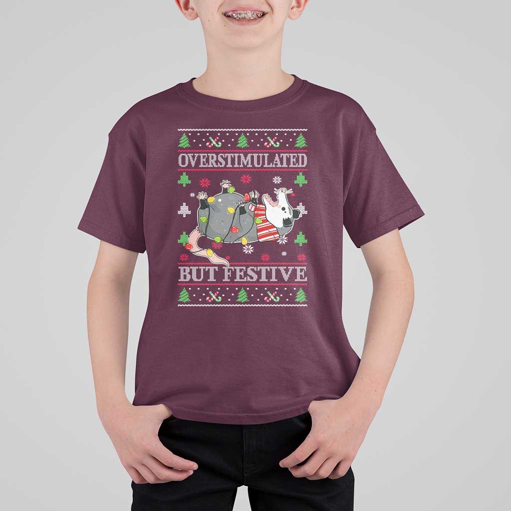 Possum Christmas T Shirt For Kid Overstimulated But Festive Ugly Christmas - Wonder Print Shop