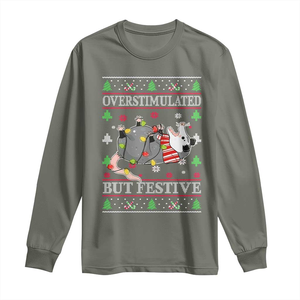 Possum Christmas Long Sleeve Shirt Overstimulated But Festive Ugly Christmas