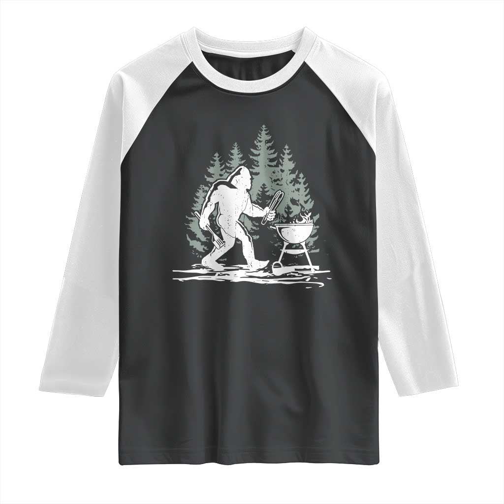 Bigfoot BBQ Raglan Shirt Funny Sasquatch Barbecue Dad Grill Gift