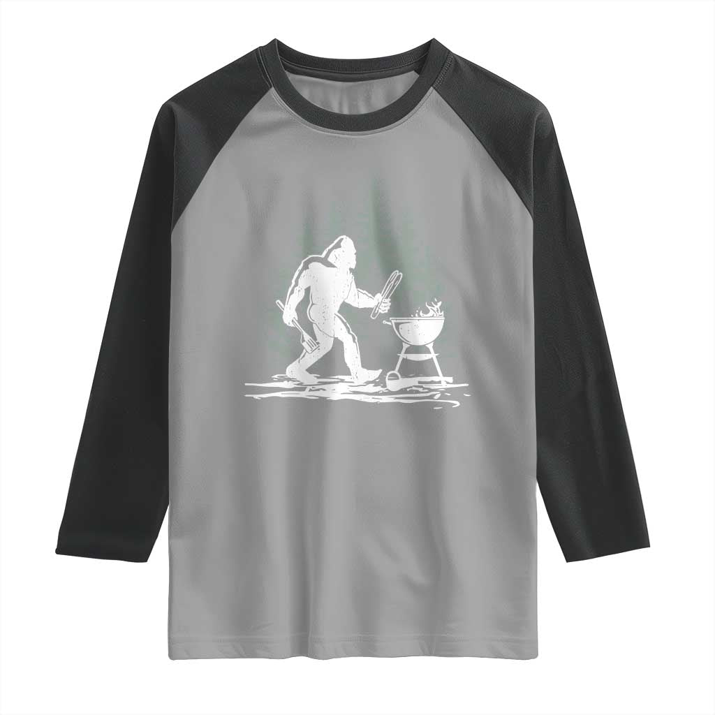 Bigfoot BBQ Raglan Shirt Funny Sasquatch Barbecue Dad Grill Gift