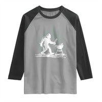 Bigfoot BBQ Raglan Shirt Funny Sasquatch Barbecue Dad Grill Gift
