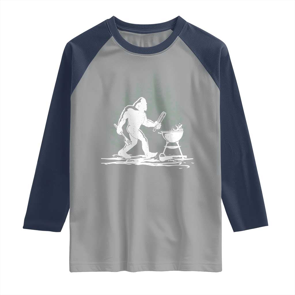 Bigfoot BBQ Raglan Shirt Funny Sasquatch Barbecue Dad Grill Gift