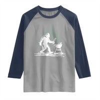 Bigfoot BBQ Raglan Shirt Funny Sasquatch Barbecue Dad Grill Gift