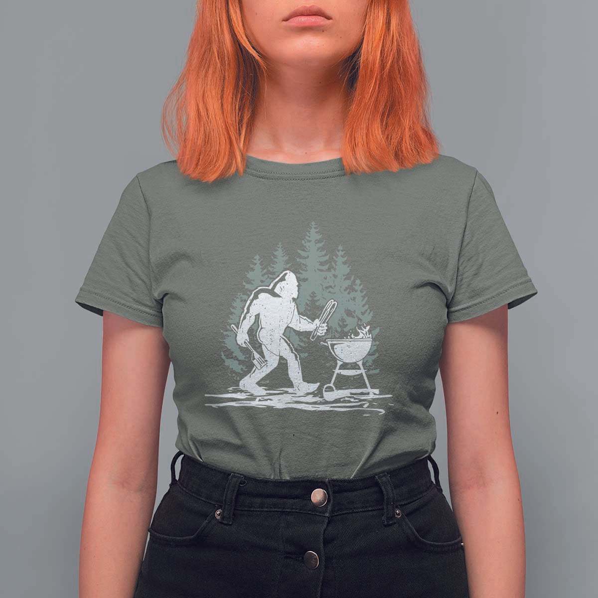 Bigfoot BBQ T Shirt For Women Funny Sasquatch Barbecue Dad Grill Gift - Wonder Print Shop