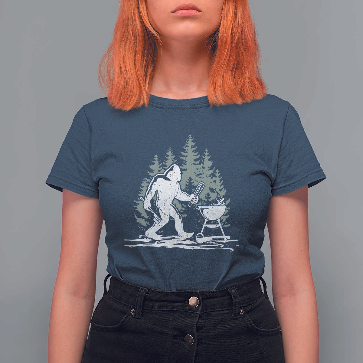 Bigfoot BBQ T Shirt For Women Funny Sasquatch Barbecue Dad Grill Gift - Wonder Print Shop
