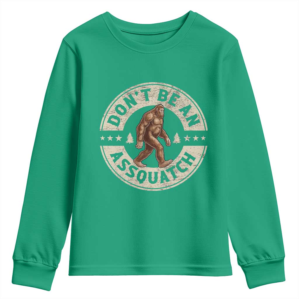 Funny Bigfoot Youth Sweatshirt Don't Be An Assquatch Retro Outdoor - Wonder Print Shop