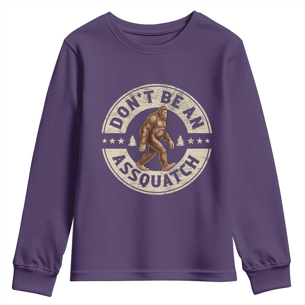 Funny Bigfoot Youth Sweatshirt Don't Be An Assquatch Retro Outdoor - Wonder Print Shop