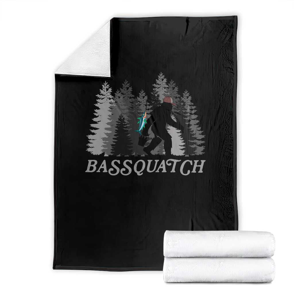 Funny Bigfoot Fishing Throw Blanket Bassquatch Sasquatch In The Forest Yeti - Wonder Print Shop