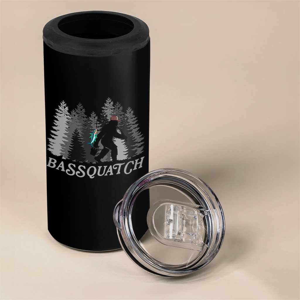 Funny Bigfoot Fishing 4 in 1 Can Cooler Tumbler Bassquatch Sasquatch In The Forest Yeti - Wonder Print Shop