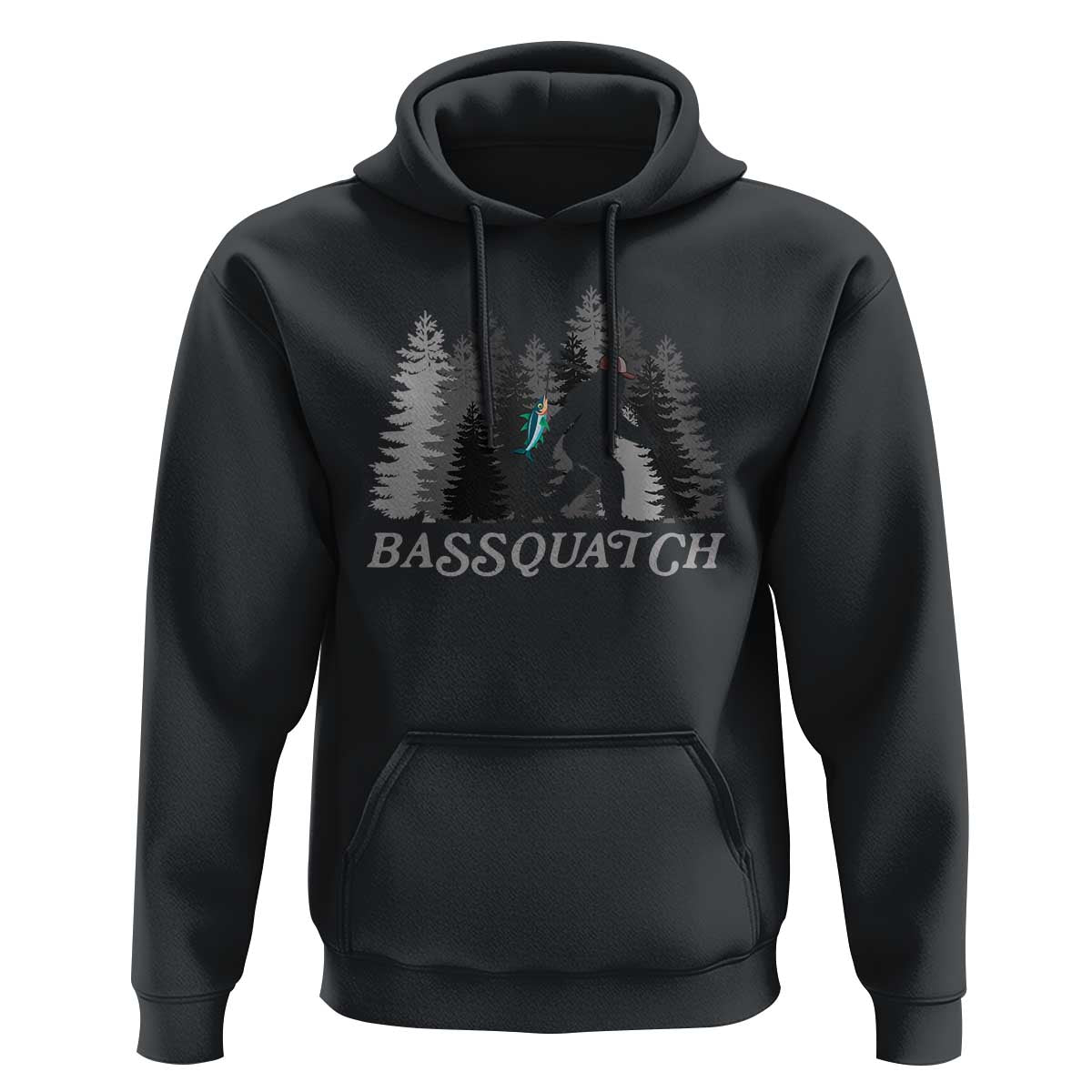 Funny Bigfoot Fishing Hoodie Bassquatch Sasquatch In The Forest Yeti - Wonder Print Shop