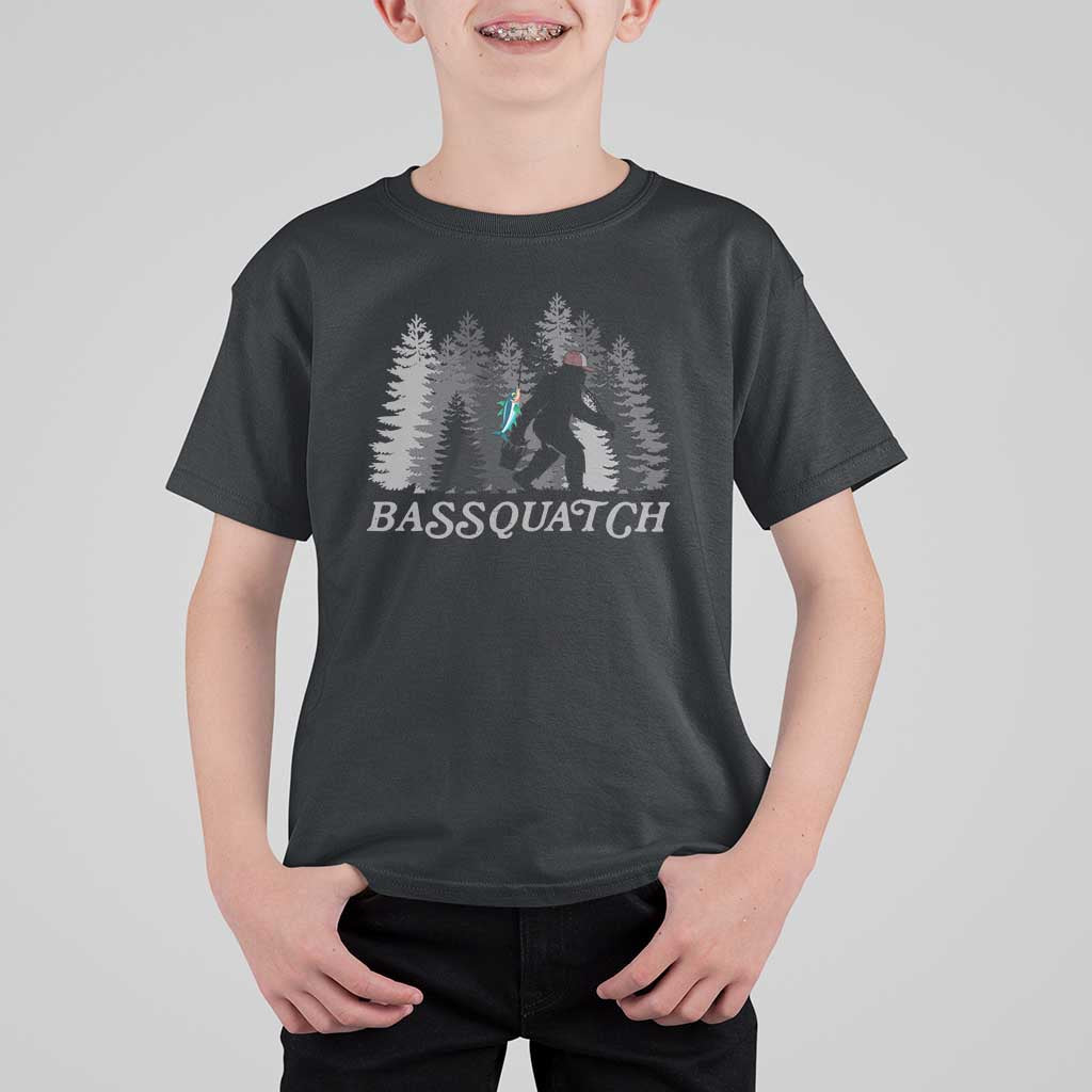 Funny Bigfoot Fishing T Shirt For Kid Bassquatch Sasquatch In The Forest Yeti - Wonder Print Shop
