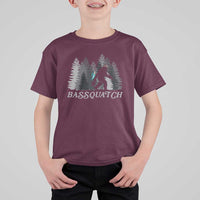 Funny Bigfoot Fishing T Shirt For Kid Bassquatch Sasquatch In The Forest Yeti - Wonder Print Shop
