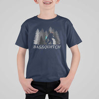 Funny Bigfoot Fishing T Shirt For Kid Bassquatch Sasquatch In The Forest Yeti - Wonder Print Shop