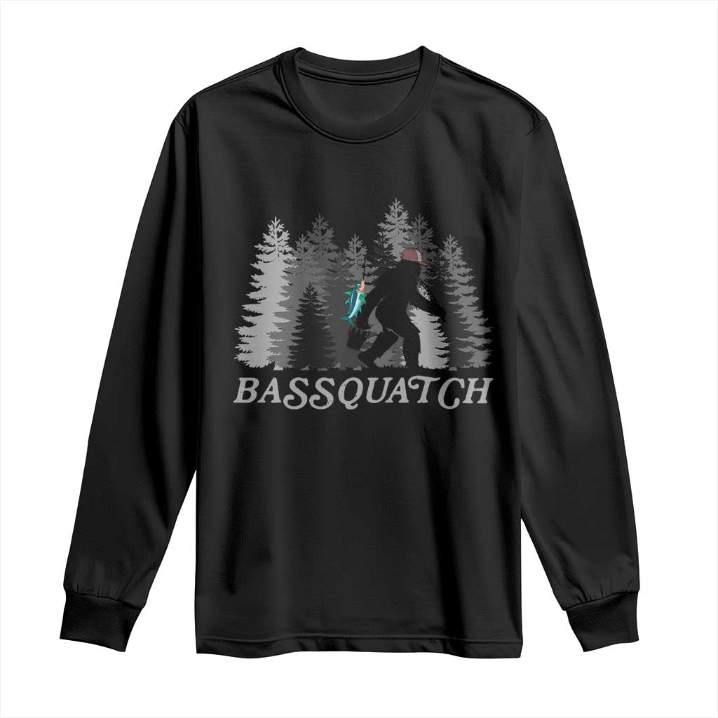 Funny Bigfoot Fishing Long Sleeve Shirt Bassquatch Sasquatch In The Forest Yeti - Wonder Print Shop