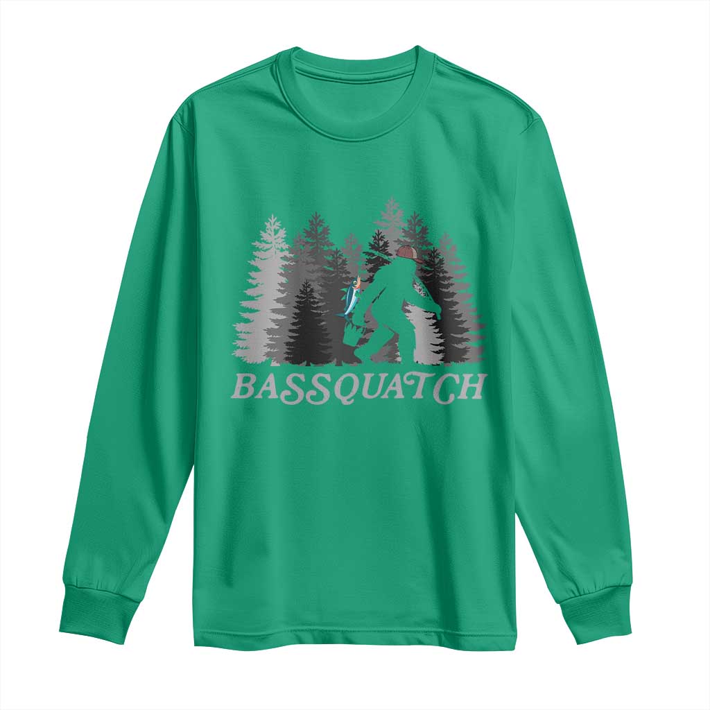 Funny Bigfoot Fishing Long Sleeve Shirt Bassquatch Sasquatch In The Forest Yeti - Wonder Print Shop