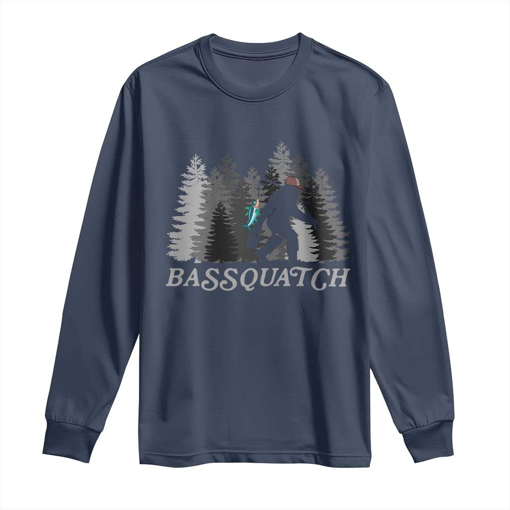 Funny Bigfoot Fishing Long Sleeve Shirt Bassquatch Sasquatch In The Forest Yeti - Wonder Print Shop