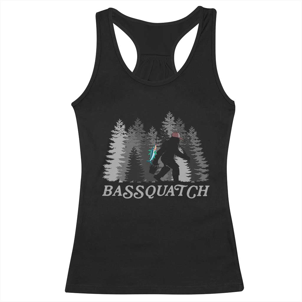 Funny Bigfoot Fishing Racerback Tank Top Bassquatch Sasquatch In The Forest Yeti - Wonder Print Shop