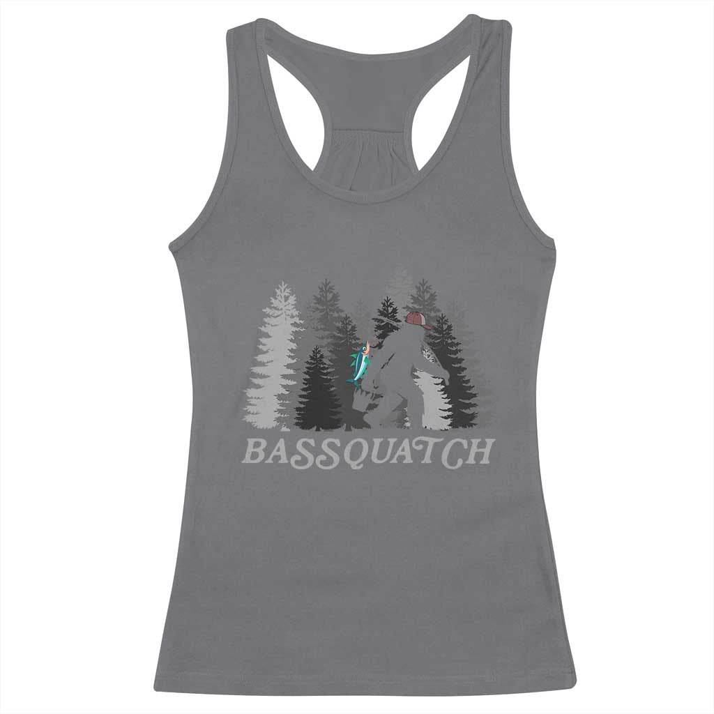 Funny Bigfoot Fishing Racerback Tank Top Bassquatch Sasquatch In The Forest Yeti - Wonder Print Shop