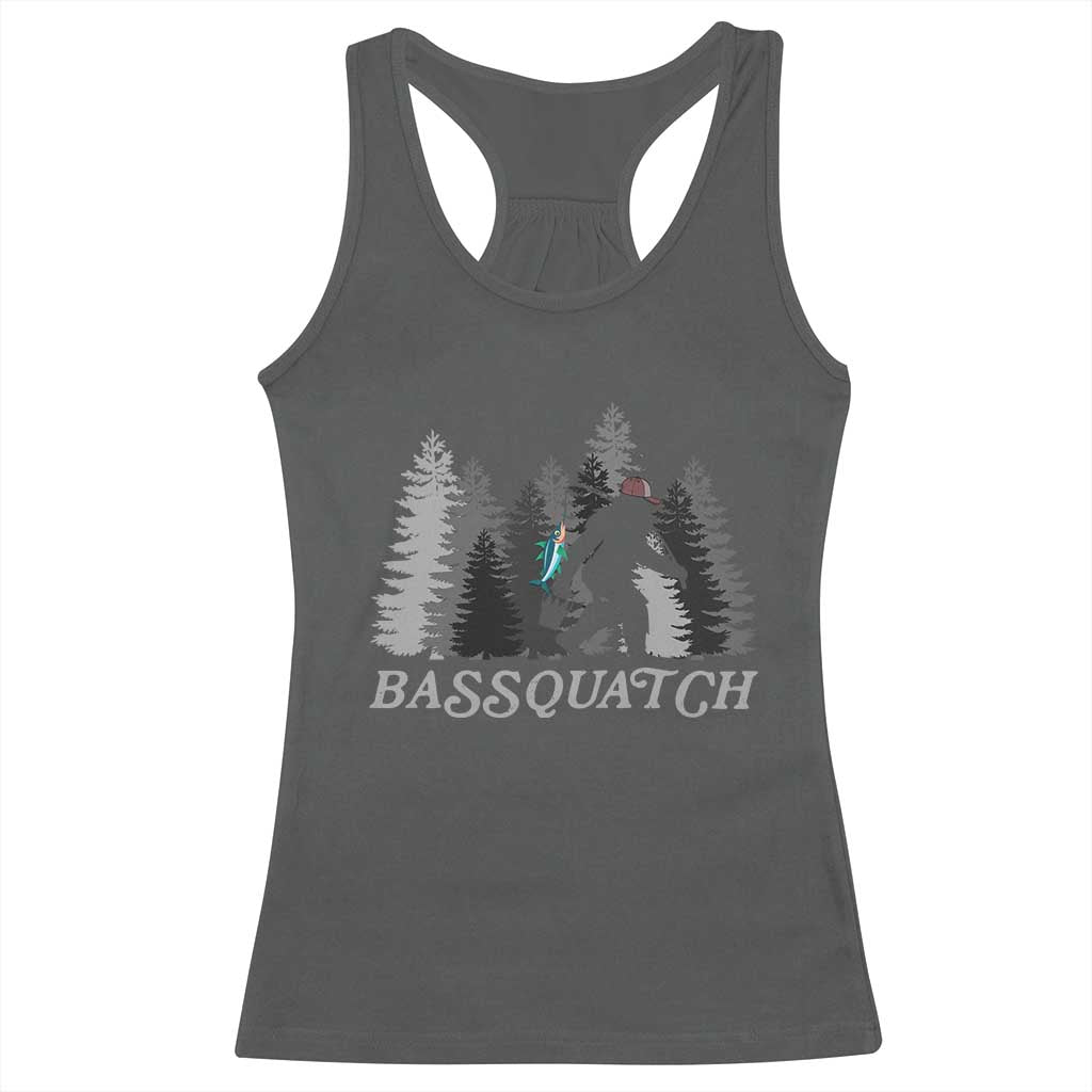 Funny Bigfoot Fishing Racerback Tank Top Bassquatch Sasquatch In The Forest Yeti - Wonder Print Shop