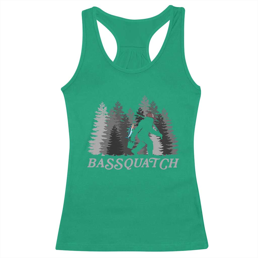 Funny Bigfoot Fishing Racerback Tank Top Bassquatch Sasquatch In The Forest Yeti - Wonder Print Shop