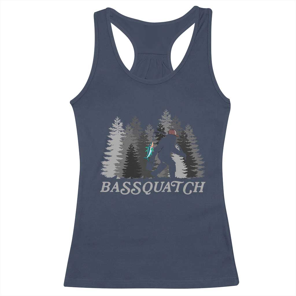Funny Bigfoot Fishing Racerback Tank Top Bassquatch Sasquatch In The Forest Yeti - Wonder Print Shop