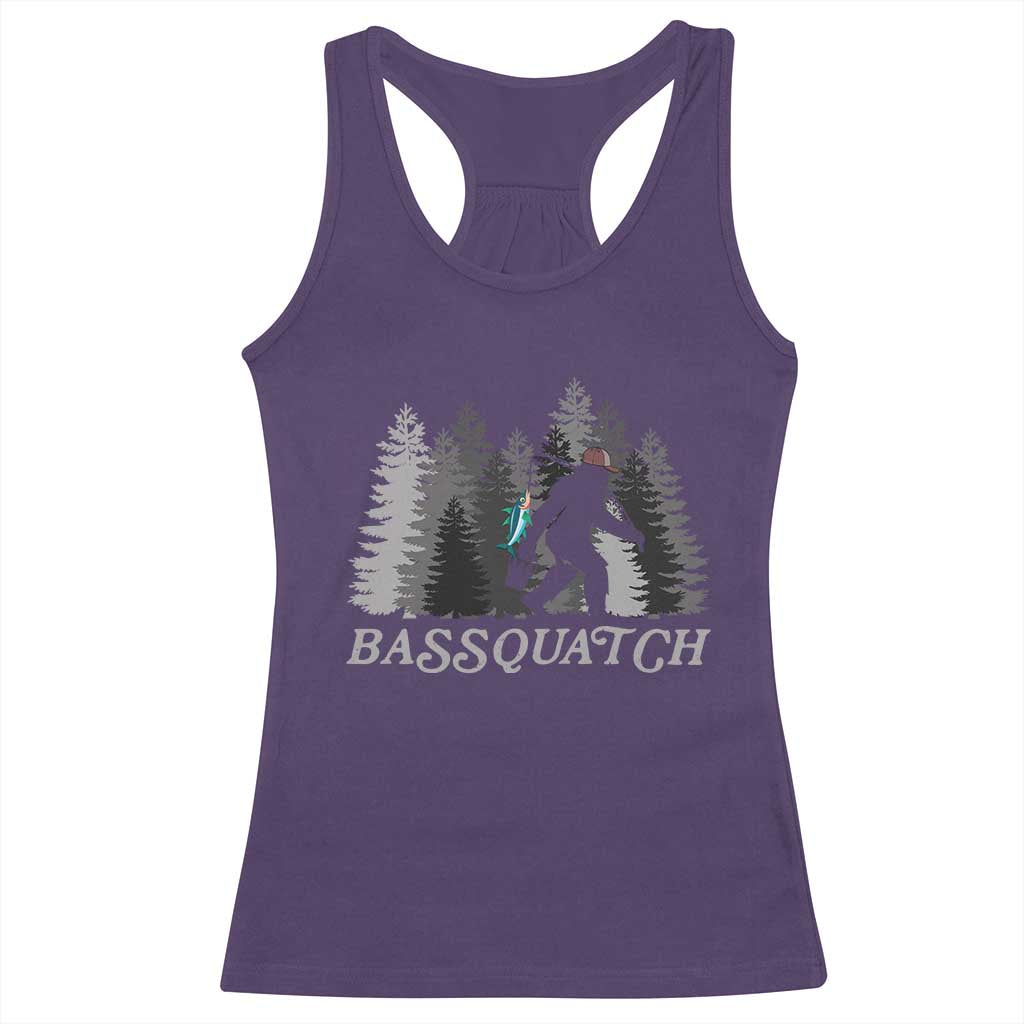 Funny Bigfoot Fishing Racerback Tank Top Bassquatch Sasquatch In The Forest Yeti - Wonder Print Shop