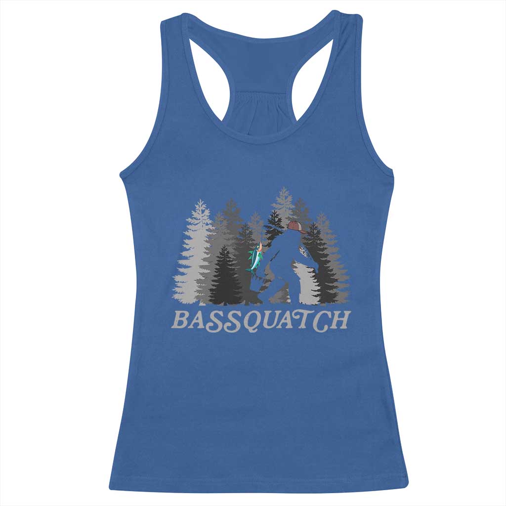 Funny Bigfoot Fishing Racerback Tank Top Bassquatch Sasquatch In The Forest Yeti - Wonder Print Shop