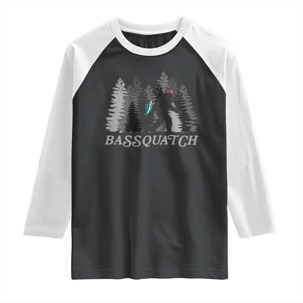Funny Bigfoot Fishing Raglan Shirt Bassquatch Sasquatch In The Forest Yeti - Wonder Print Shop