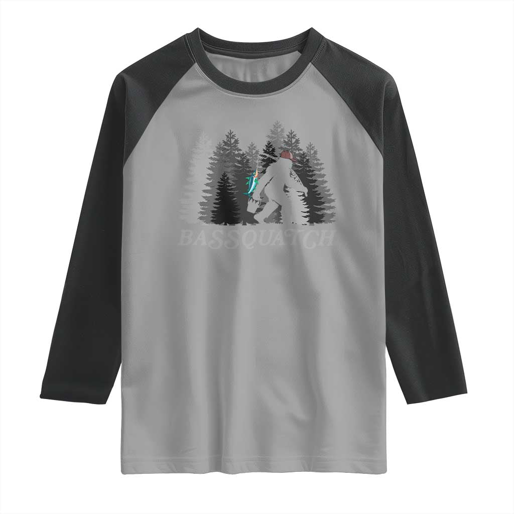 Funny Bigfoot Fishing Raglan Shirt Bassquatch Sasquatch In The Forest Yeti - Wonder Print Shop