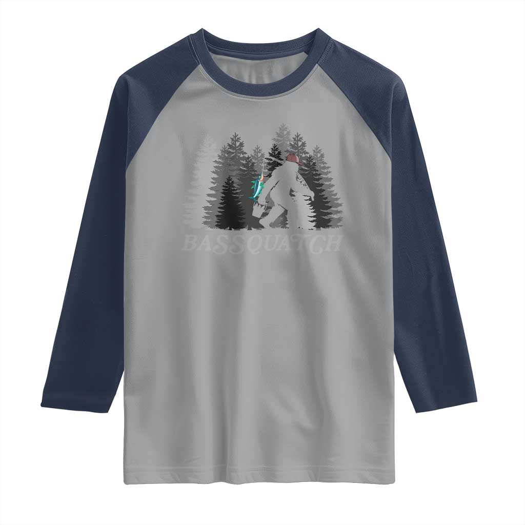 Funny Bigfoot Fishing Raglan Shirt Bassquatch Sasquatch In The Forest Yeti - Wonder Print Shop