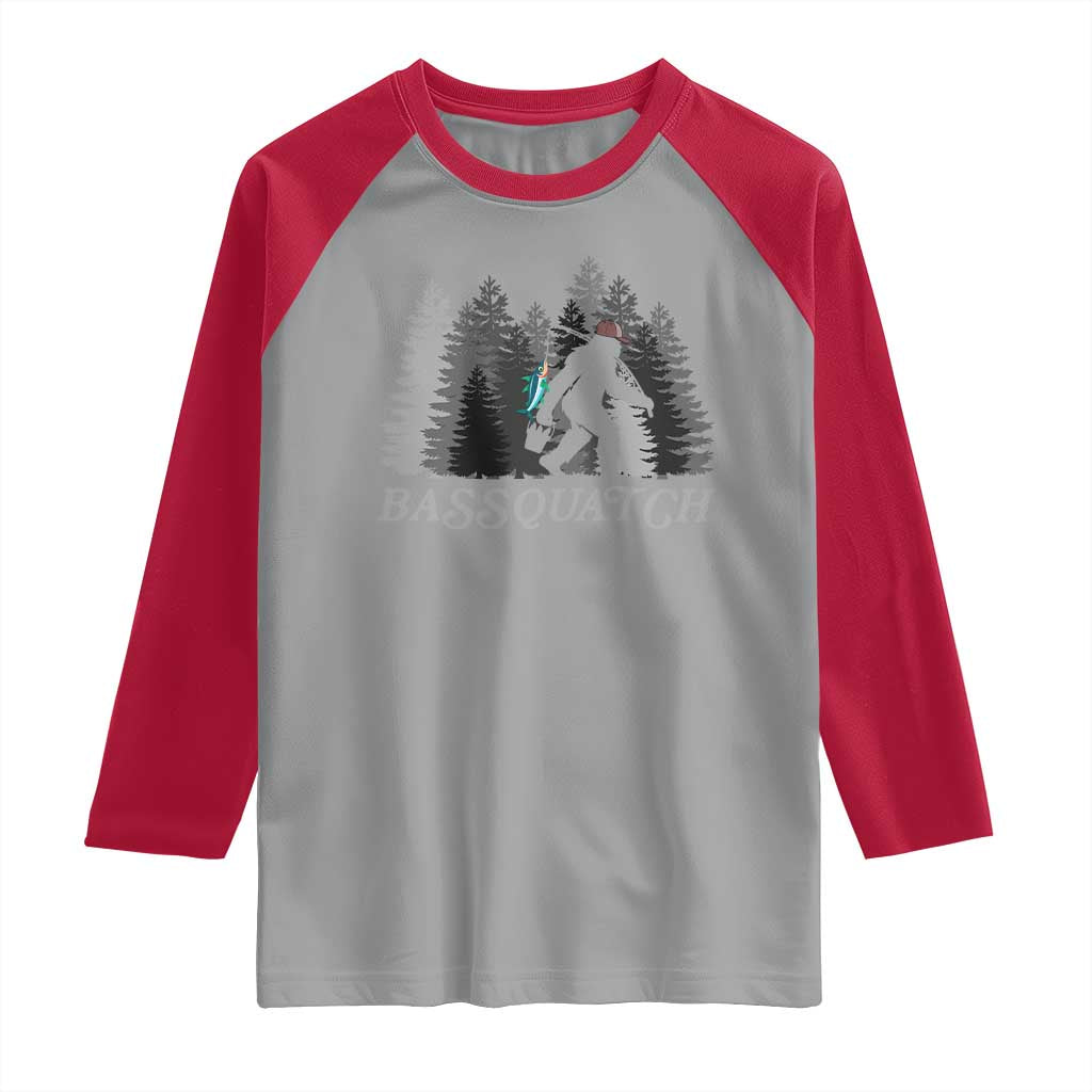 Funny Bigfoot Fishing Raglan Shirt Bassquatch Sasquatch In The Forest Yeti - Wonder Print Shop
