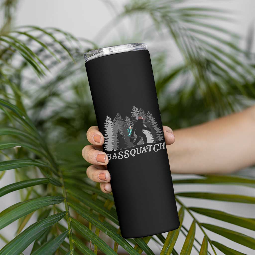 Funny Bigfoot Fishing Skinny Tumbler Bassquatch Sasquatch In The Forest Yeti - Wonder Print Shop