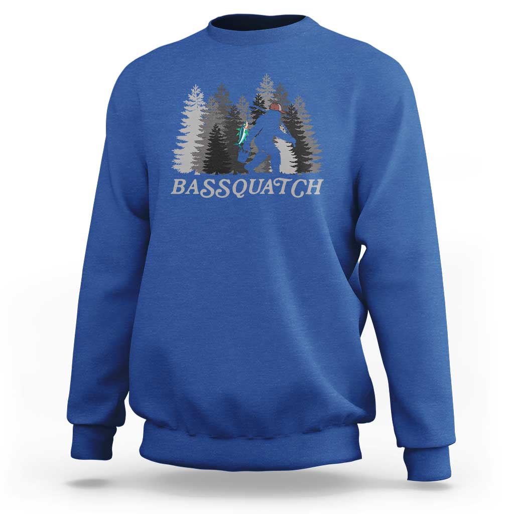 Funny Bigfoot Fishing Sweatshirt Bassquatch Sasquatch In The Forest Yeti - Wonder Print Shop