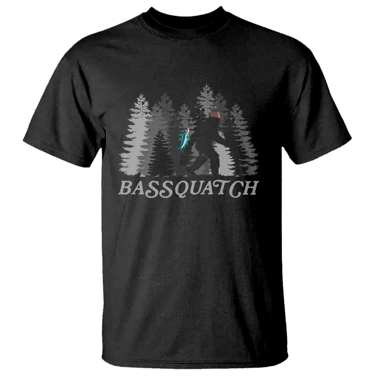 Funny Bigfoot Fishing T Shirt Bassquatch Sasquatch In The Forest Yeti - Wonder Print Shop
