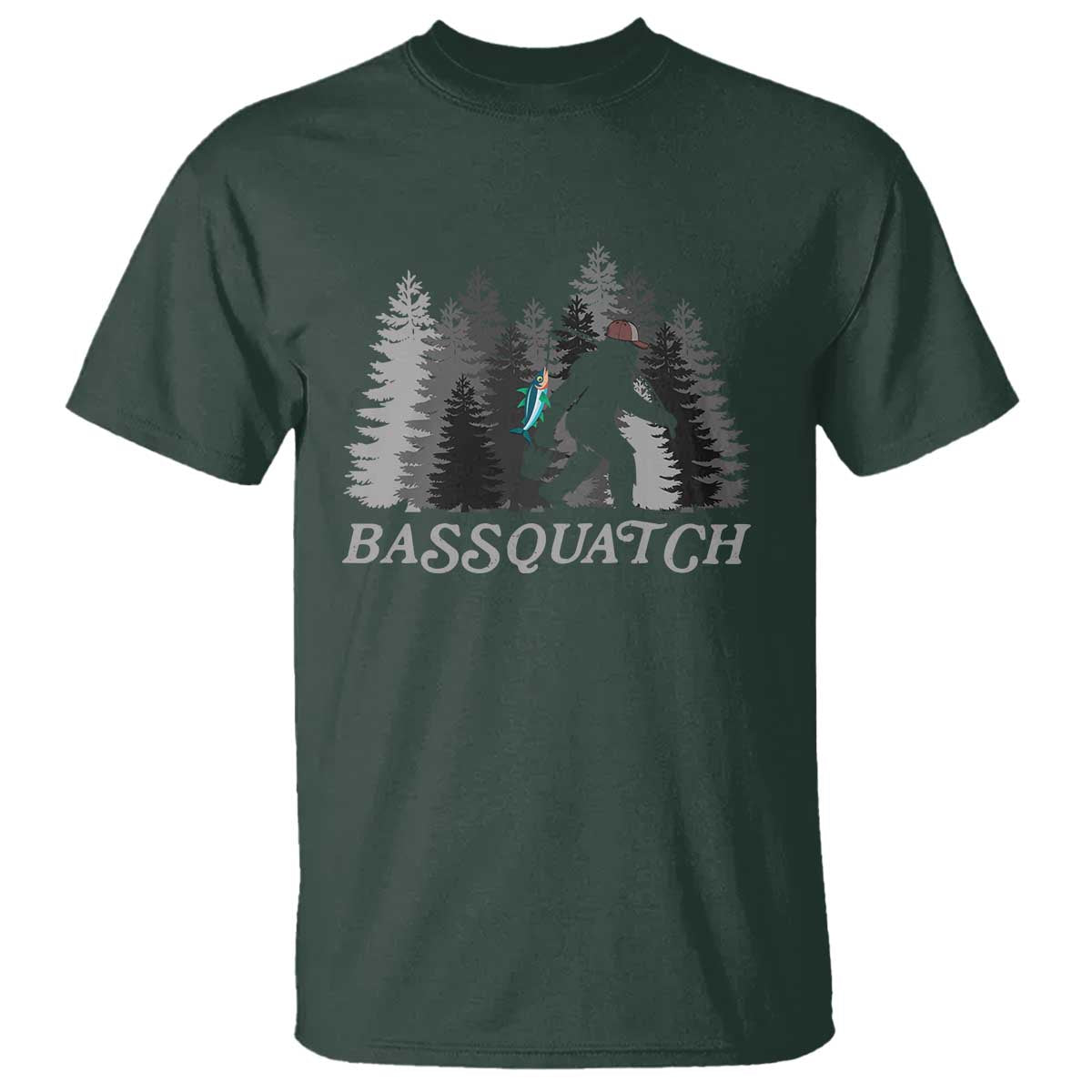 Funny Bigfoot Fishing T Shirt Bassquatch Sasquatch In The Forest Yeti - Wonder Print Shop