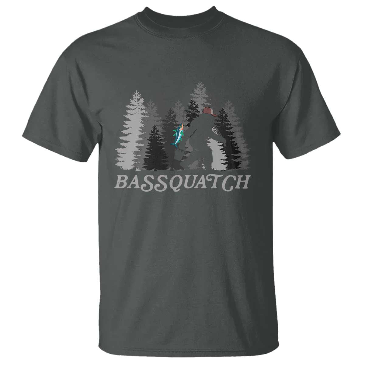 Funny Bigfoot Fishing T Shirt Bassquatch Sasquatch In The Forest Yeti - Wonder Print Shop