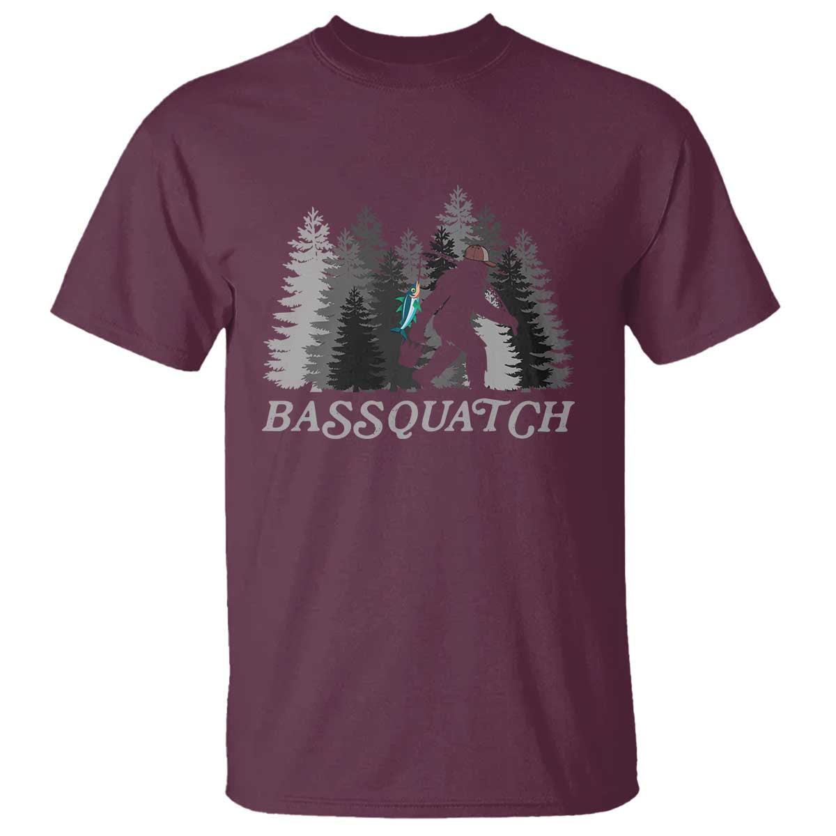 Funny Bigfoot Fishing T Shirt Bassquatch Sasquatch In The Forest Yeti - Wonder Print Shop