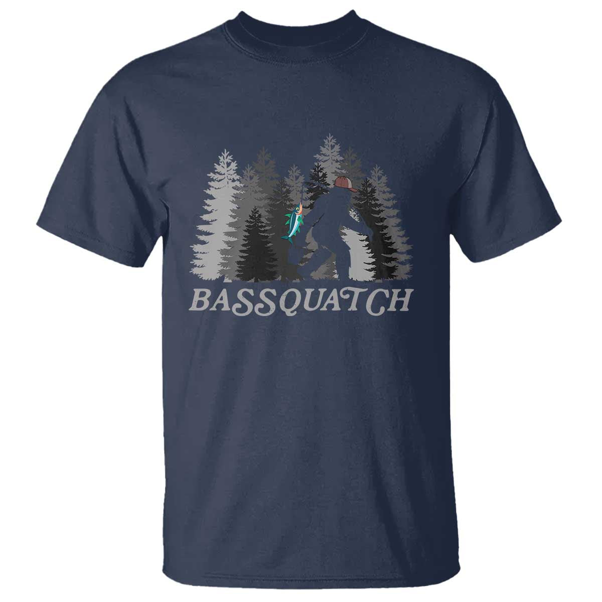 Funny Bigfoot Fishing T Shirt Bassquatch Sasquatch In The Forest Yeti - Wonder Print Shop