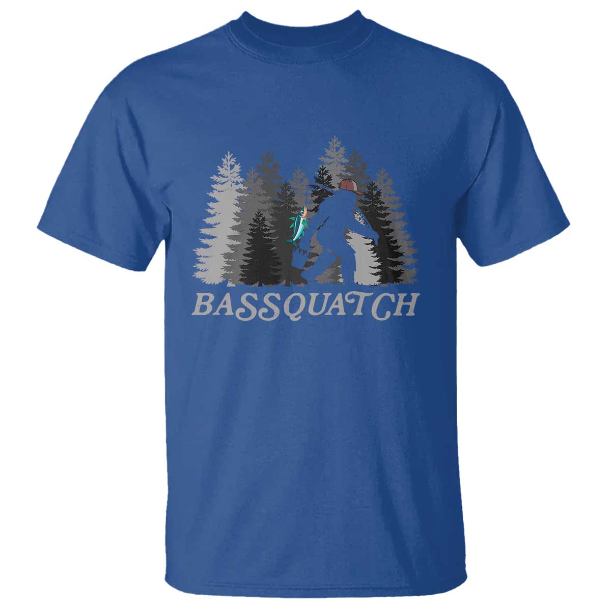 Funny Bigfoot Fishing T Shirt Bassquatch Sasquatch In The Forest Yeti - Wonder Print Shop