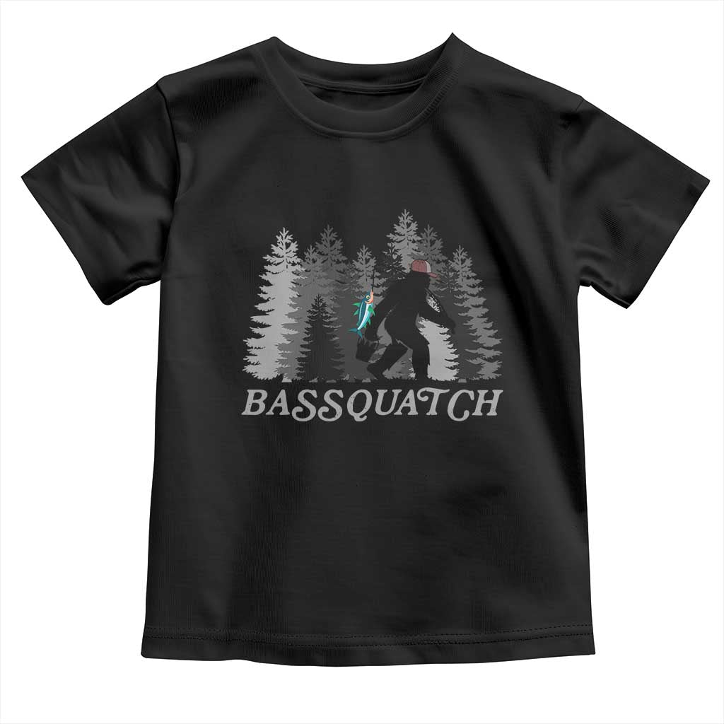 Funny Bigfoot Fishing Toddler T Shirt Bassquatch Sasquatch In The Forest Yeti - Wonder Print Shop
