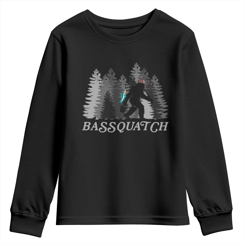 Funny Bigfoot Fishing Youth Sweatshirt Bassquatch Sasquatch In The Forest Yeti - Wonder Print Shop