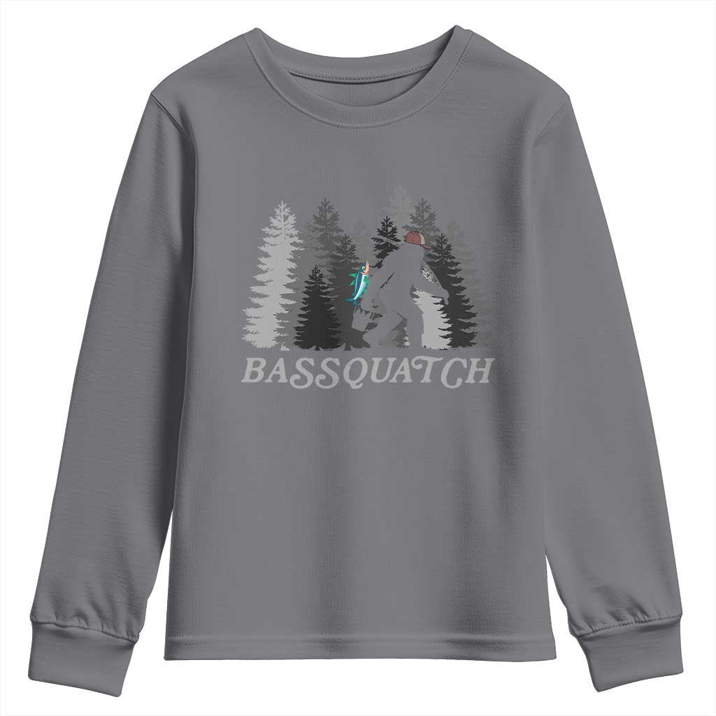 Funny Bigfoot Fishing Youth Sweatshirt Bassquatch Sasquatch In The Forest Yeti - Wonder Print Shop