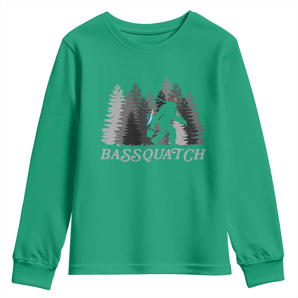 Funny Bigfoot Fishing Youth Sweatshirt Bassquatch Sasquatch In The Forest Yeti - Wonder Print Shop